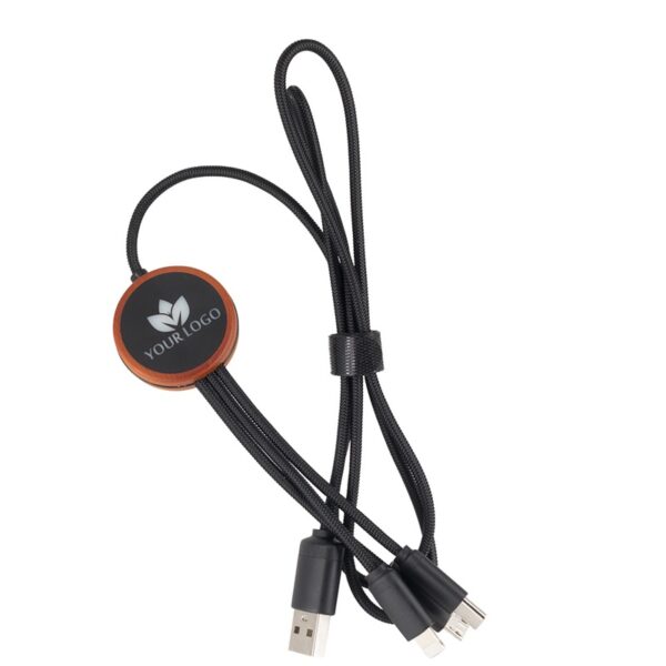 Kabel 3w1 z podświetlanym logo w drewnianej obudowie - LH-ZM04, kolor beżowy
